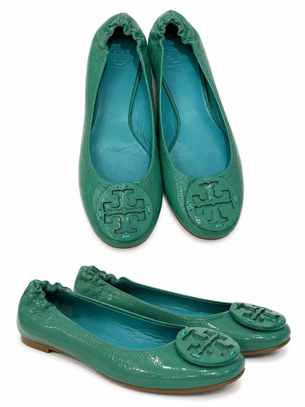 Tory Burch Green Patent Leather Reva Ballet Flats